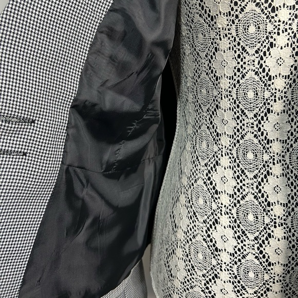 Houndstooth plaid black and white two button front lined suit jacket blazer - Picture 14 of 16